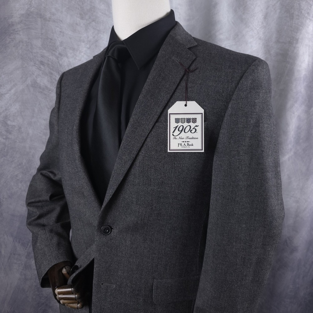 Jos A Bank Blazer Mens 39 Regular Gray Wool Blend Slim Fit‎ Stretch Sport Coat